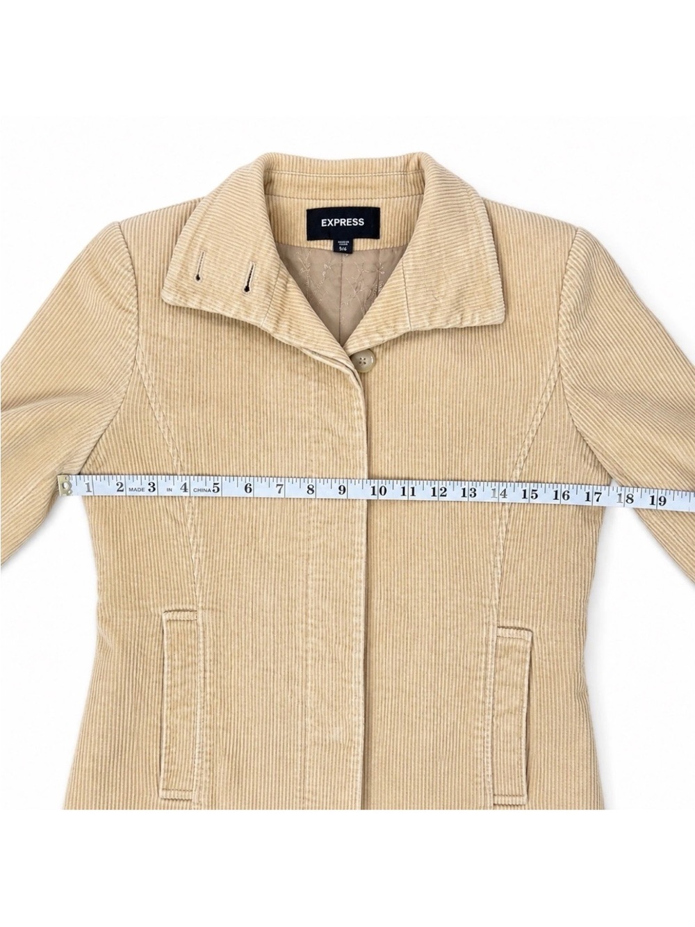Vintage Express Tan Corduroy Jacket Womens XS Quilted Lined Fitted Coat 5/6 - Picture 3 of 10